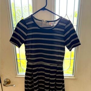 LulaRoe black/white stripe midi dress ALine size small